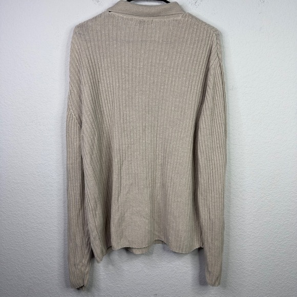 Banana Republic Sweater Mens XL Beige Linen Knit Ribbed Collar Minimalist Preppy - Picture 2 of 6